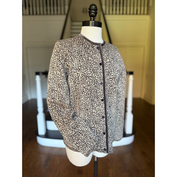 Leopard Print Cardigan Sweater Wool Velvet Fall Winter Modest Office Church - Picture 3 of 11